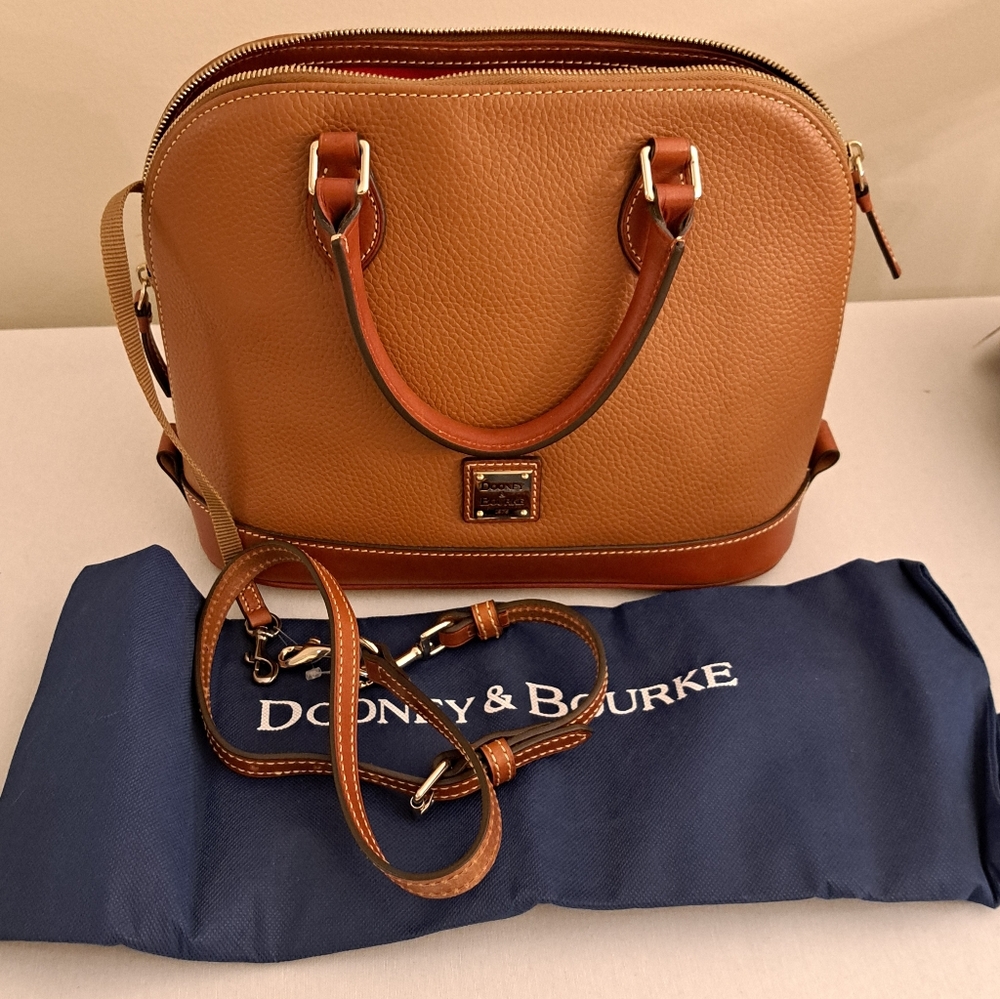 Dooney & Bourke Pebbled Leather Domed Satchel Caramel/Gold-NEW W/TAGS! - Picture 5 of 13